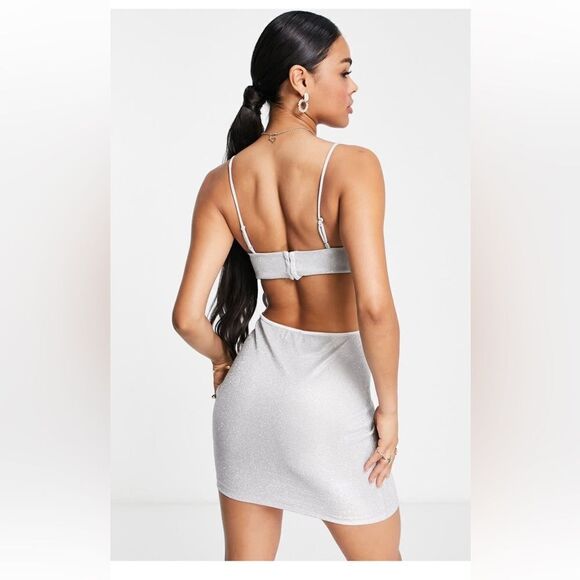 ASOS Design Glitter Corset Bodice Mini Dress NWT - Picture 3 of 8